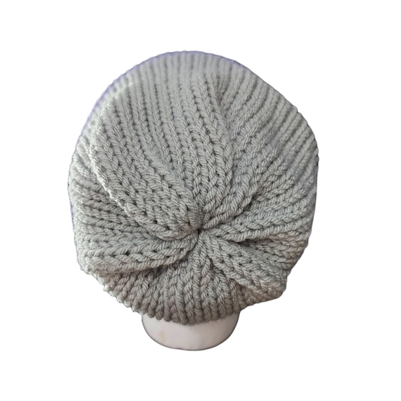 Handcrafted Reversible Knit Hat in Grey & Periwinkle - Picture 9 of 11